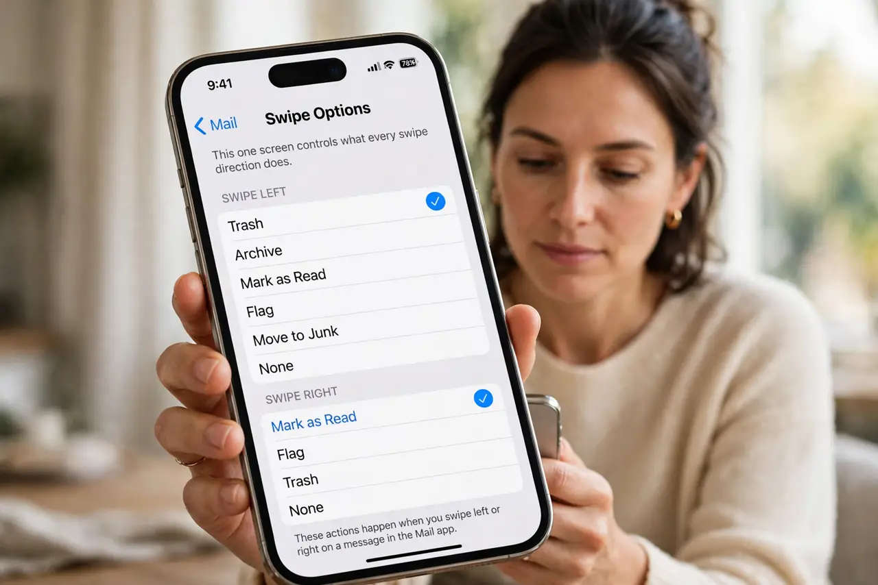 A Mail Swipe Deletes Instead of Archiving — step 1 being performed on the device.