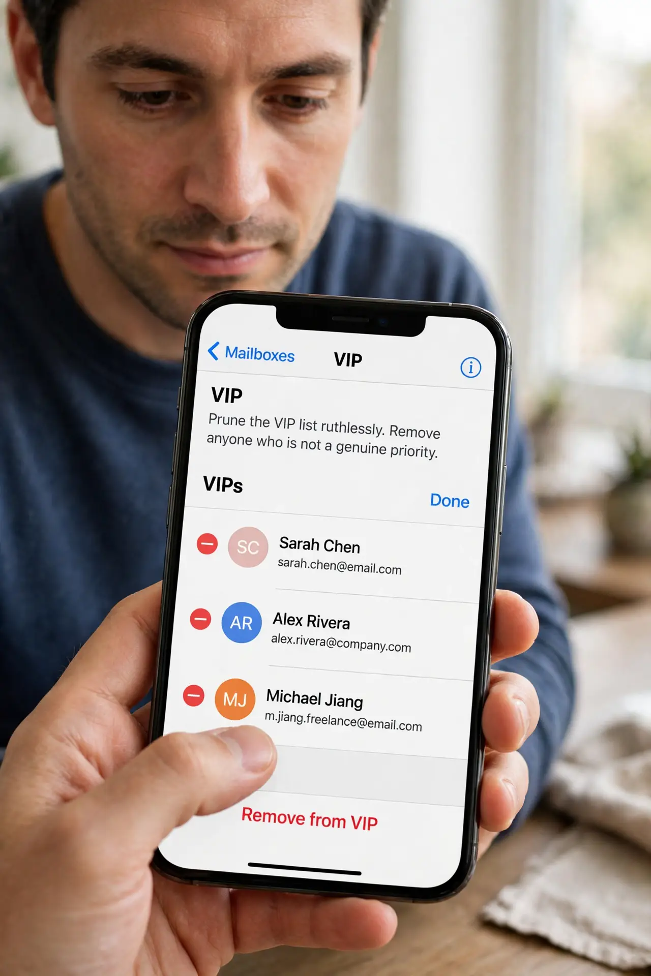 Your Mail VIP List Gets Too Noisy — step 1 being performed on the device.
