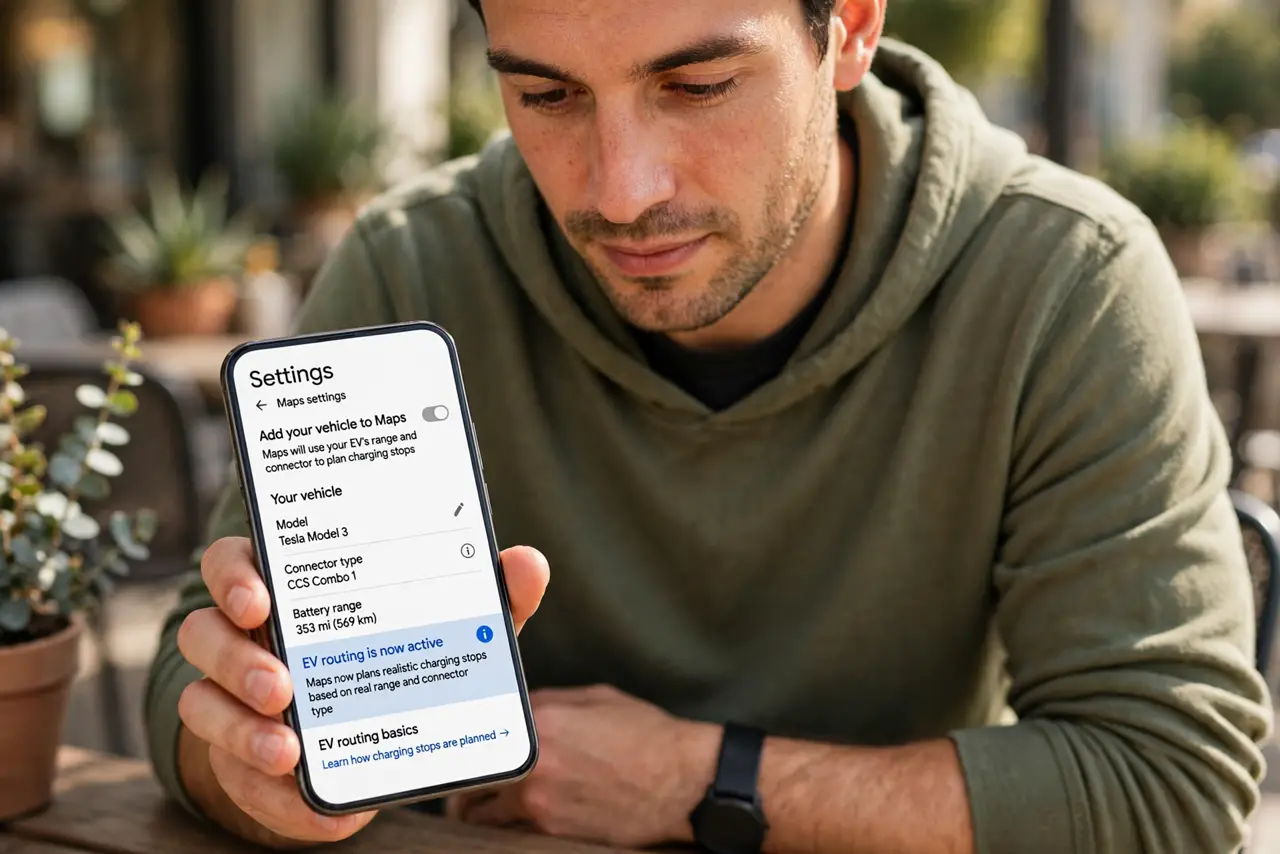 A person performing the first step of the guide: Add your vehicle to Maps.