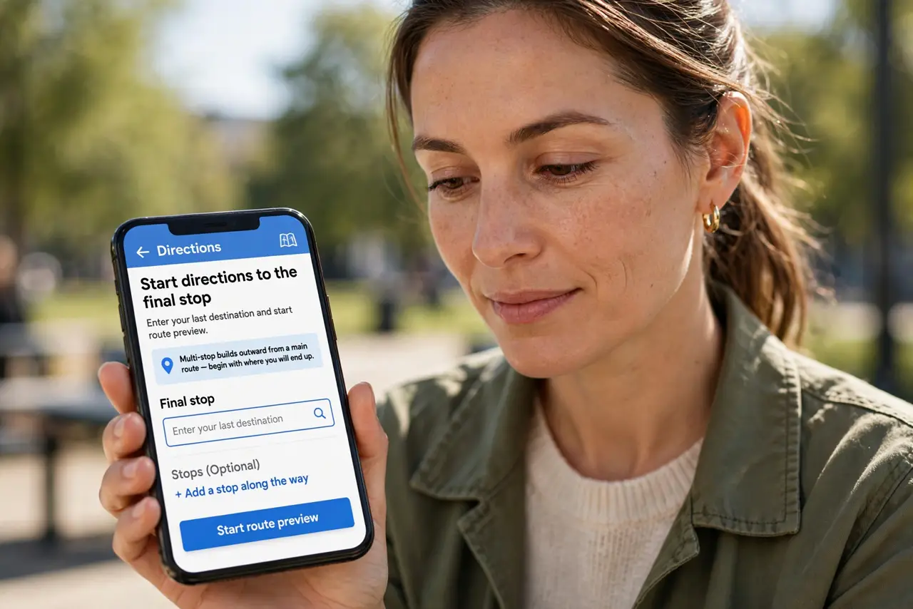 A person performing the first step of the guide: Start directions to the final stop.