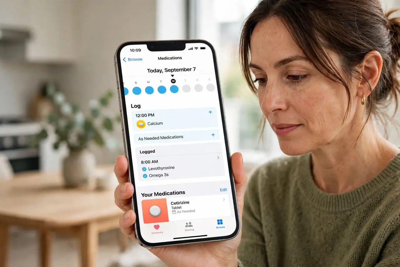 A person calmly performing the guide's first step: Open Medications in the Health app.