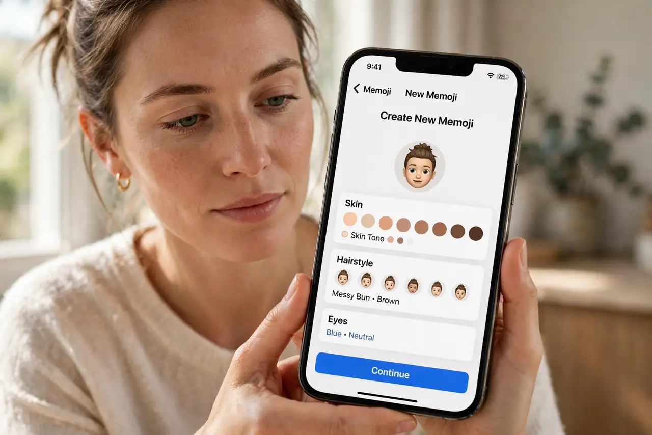 A person calmly performing the guide's first step: Open the Memoji builder.