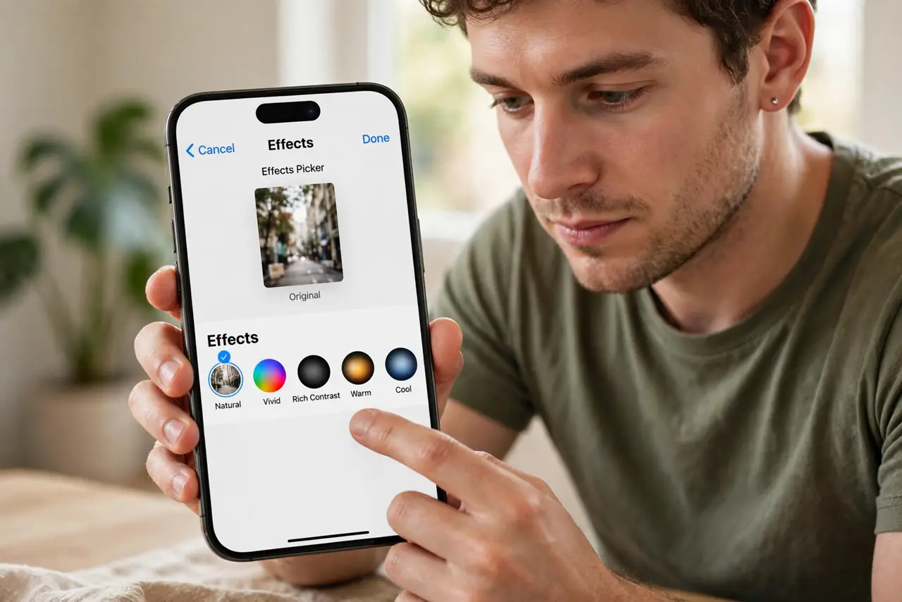 A person calmly performing the guide's first step: Open the effects picker.