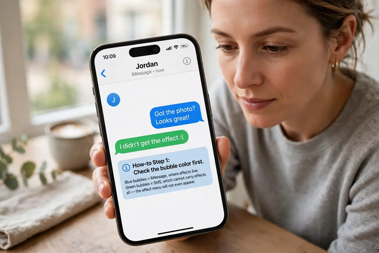 Message Effects Do Not Send on iPhone — step 1 being performed on the device.