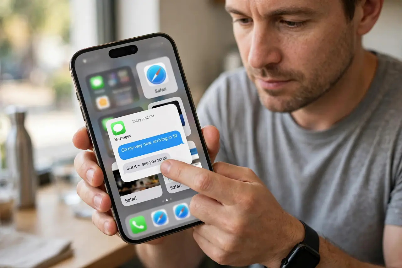 Messages Search Finds Only Very Old Texts — step 1 being performed on the device.