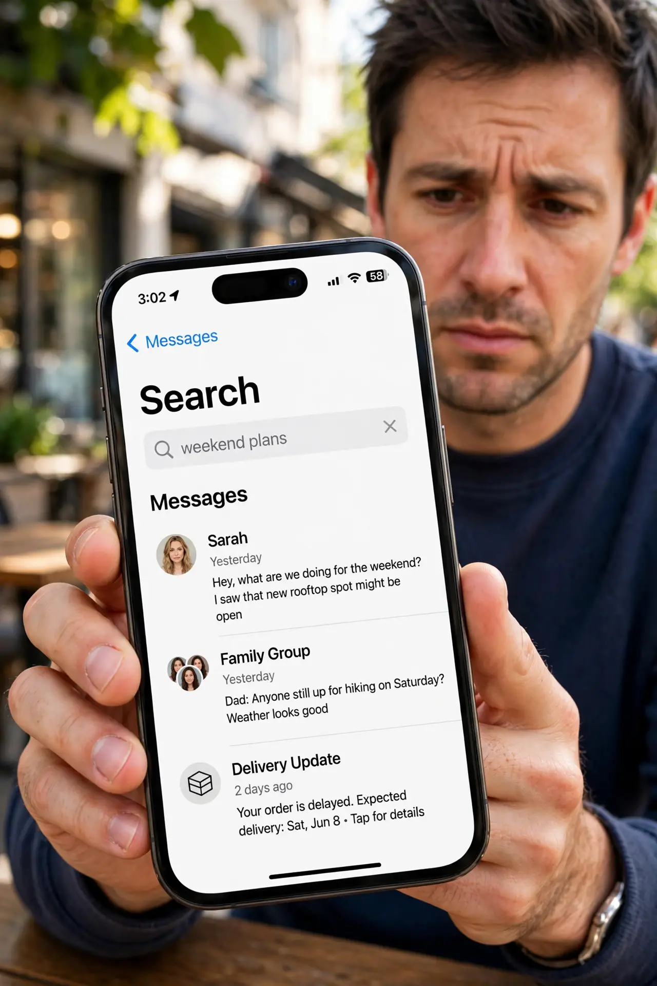 Messages Search Finds Only Very Old Texts — photo showing the situation described in the guide.