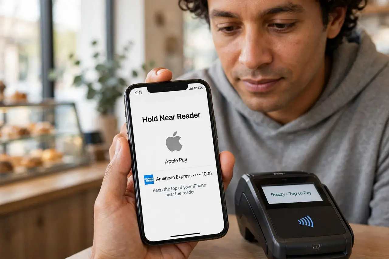 Person performing step 1: Tap the top of the phone to the reader. Hold the top edge of the iPhone near the reader or tag. The NFC antenna sits near the top, and...