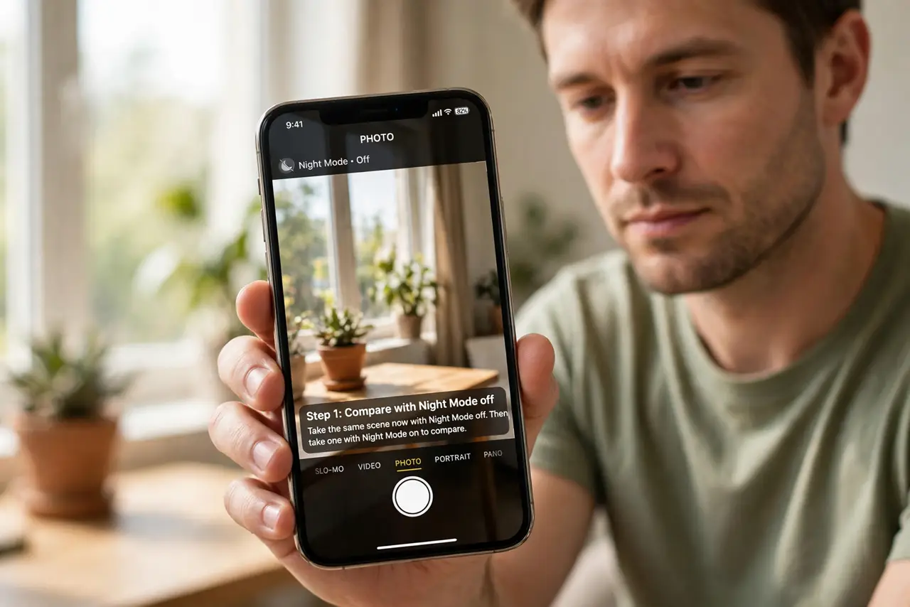 Night Mode Photos Come Out Too Yellow — step 1 being performed on the device.