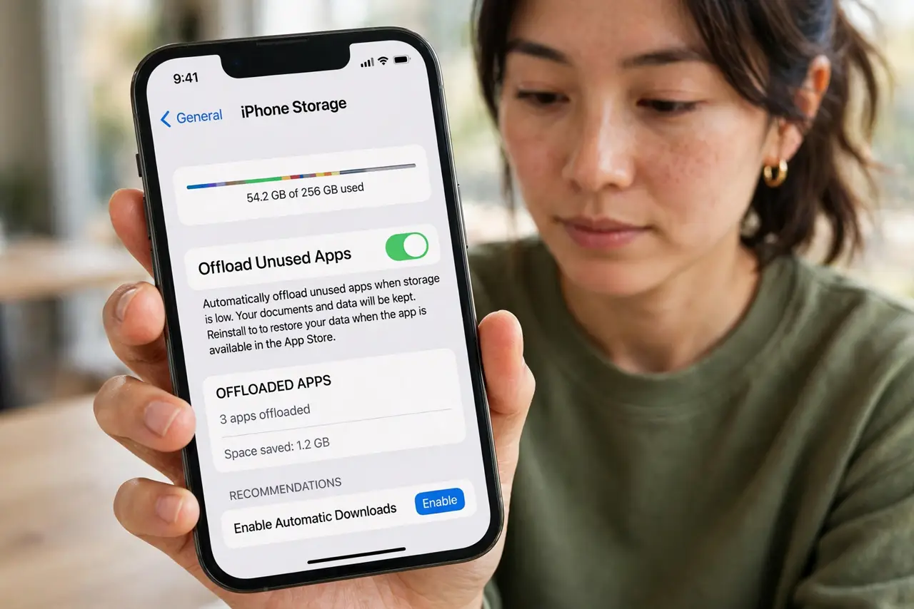 A person performing the first step of the guide: Enable automatic offloading.