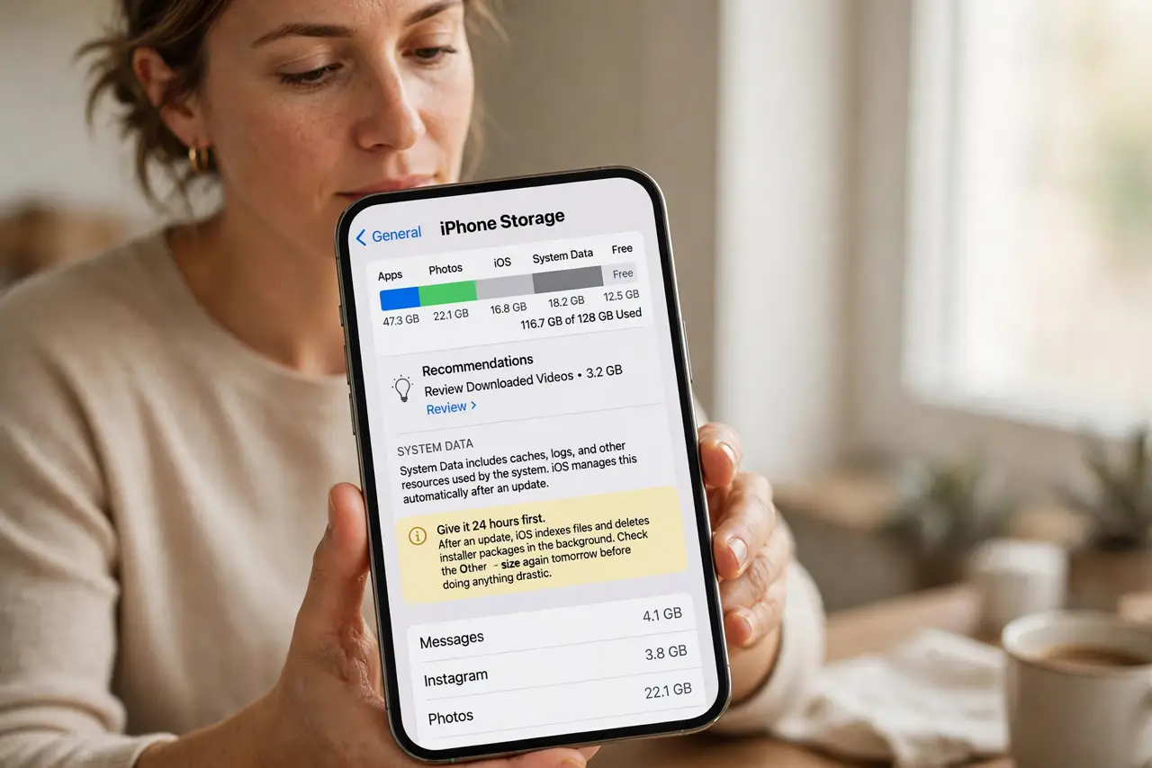 Other Storage Balloons After an Update — step 1 being performed on the device.