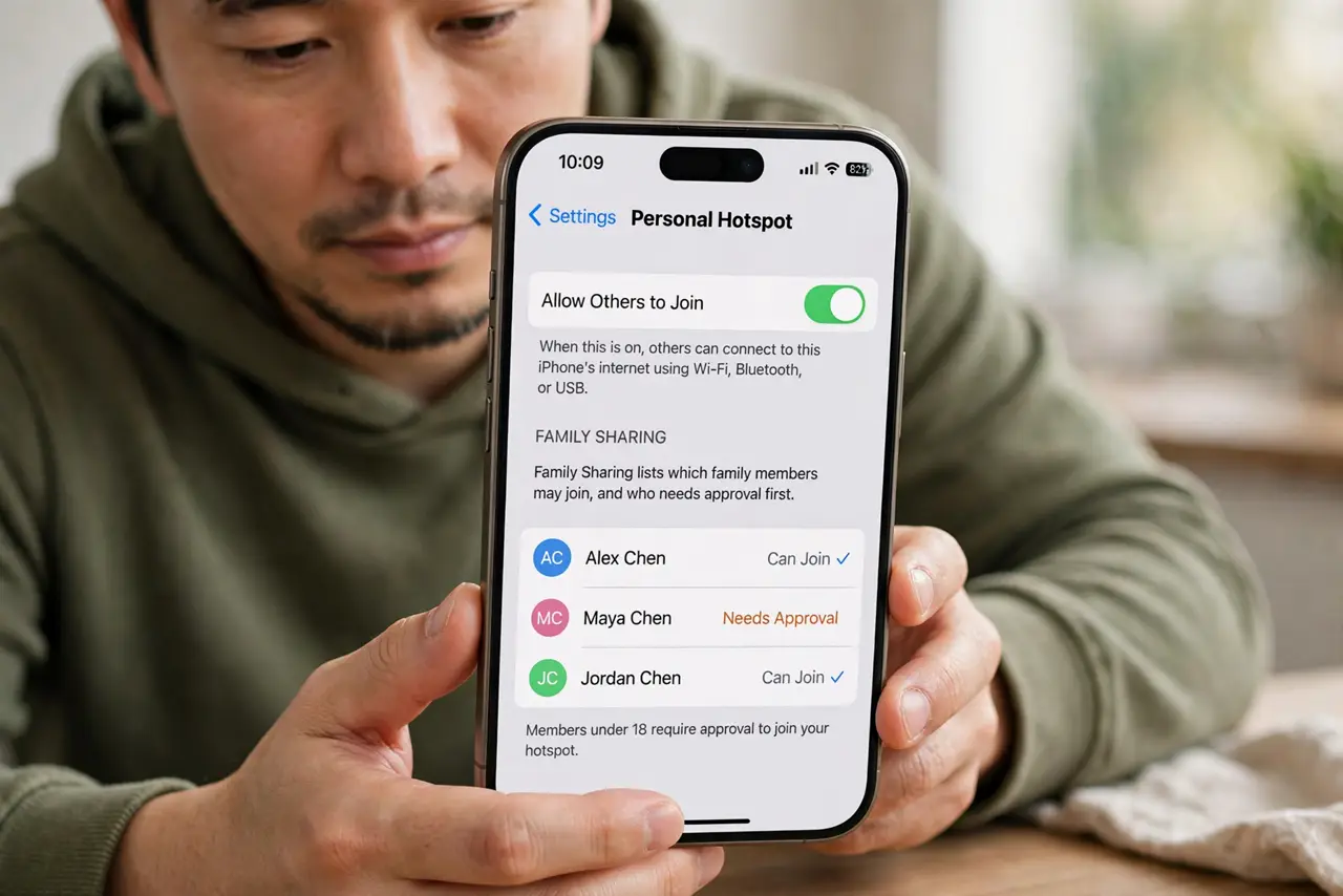 Family Hotspot Limits Block Your Own Family — step 1 being performed on the device.