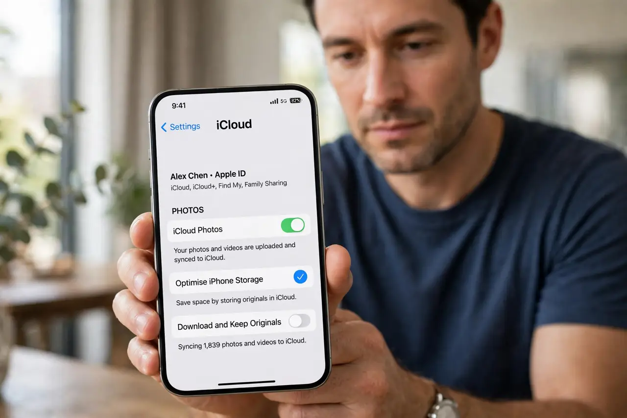 Step 1 in action for iPhone Photos Not Backing Up on Wi-Fi: Confirm iCloud Photos is on.