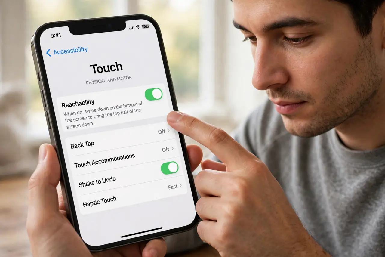 A person performing step 1: Turn on Reachability.
