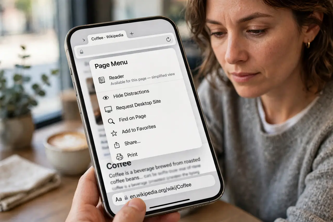 Safari Reader Mode Button Goes Missing — step 1 being performed on the device.