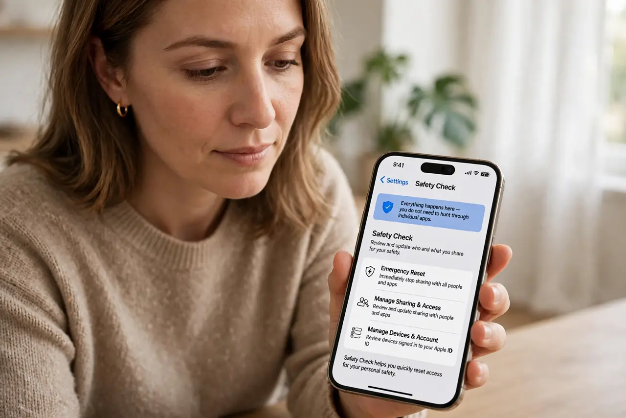 A person performing the first step of the guide: Open Safety Check.