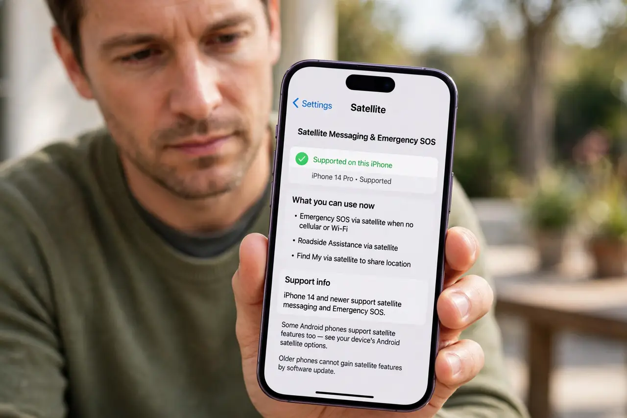 A person performing the first step of the guide: Check your phone supports it.