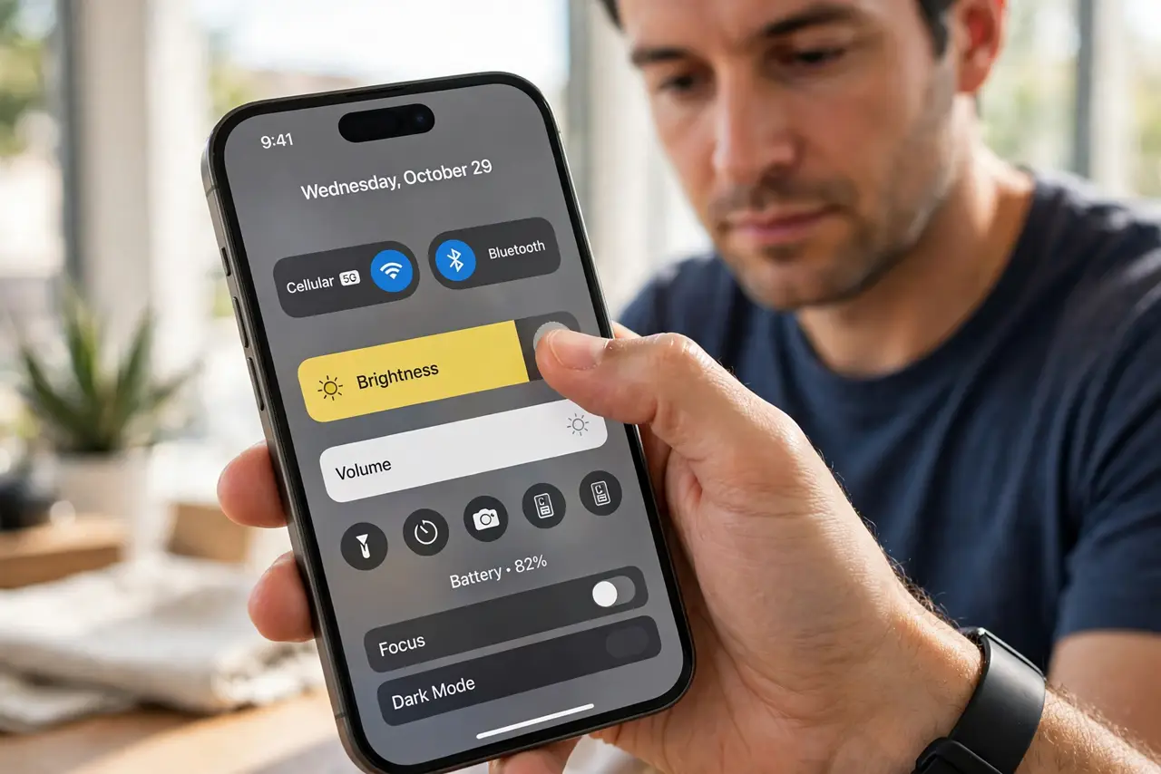 Step 1 in action for iPhone Screen Dims in Sunlight: Push brightness to max manually.