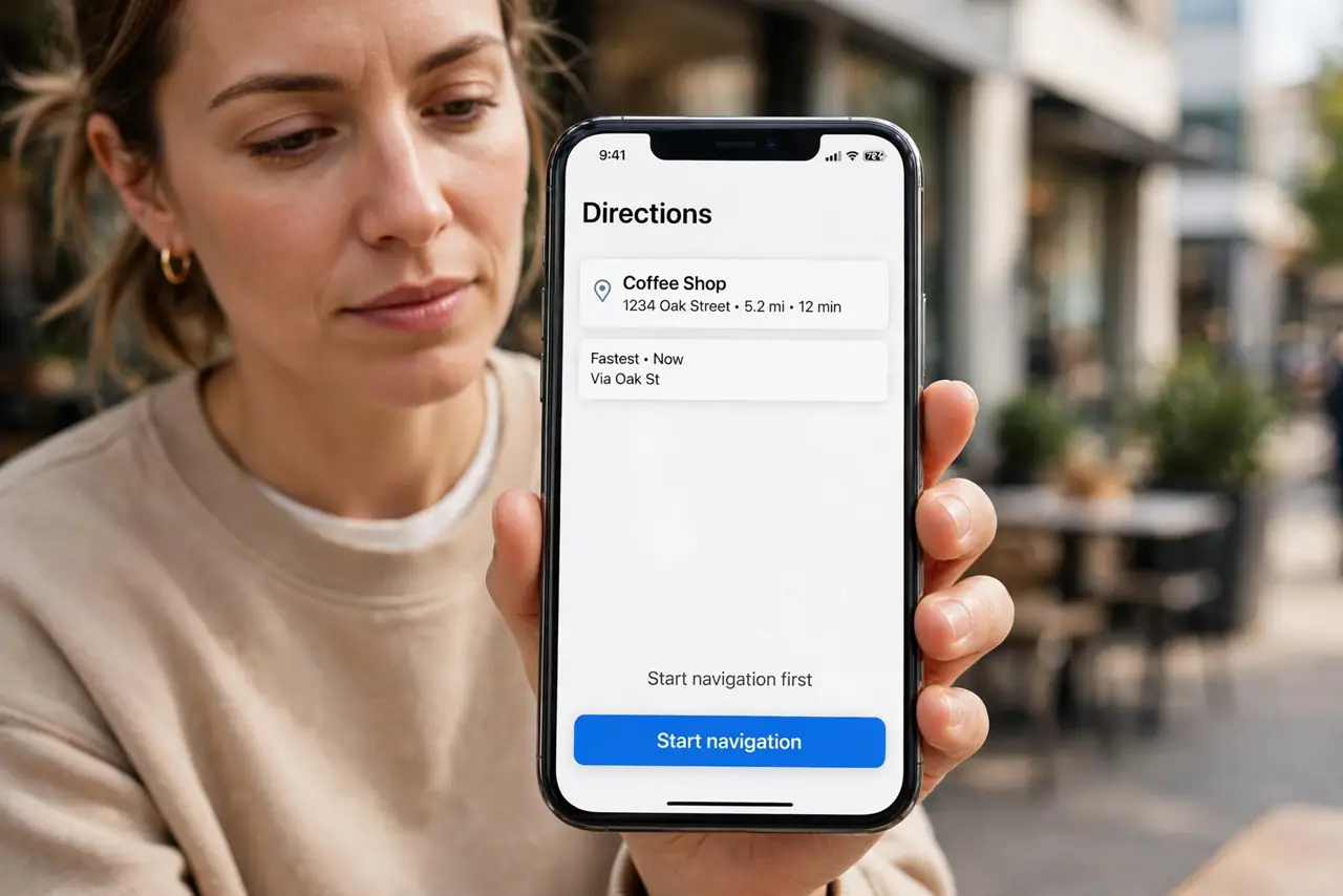 A person calmly performing the guide's first step: Start navigation first.