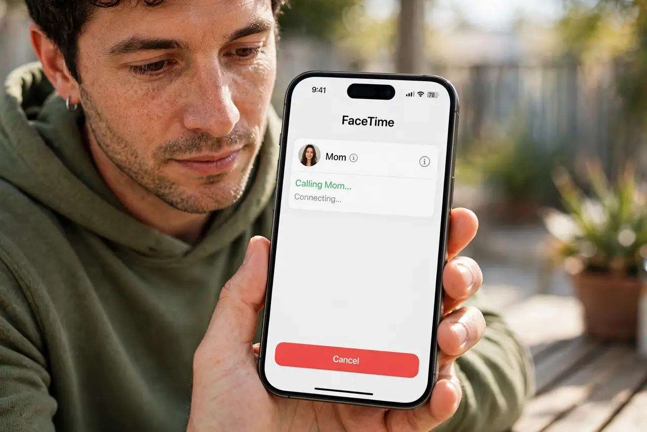 A person calmly performing the guide's first step: Start a FaceTime call first.