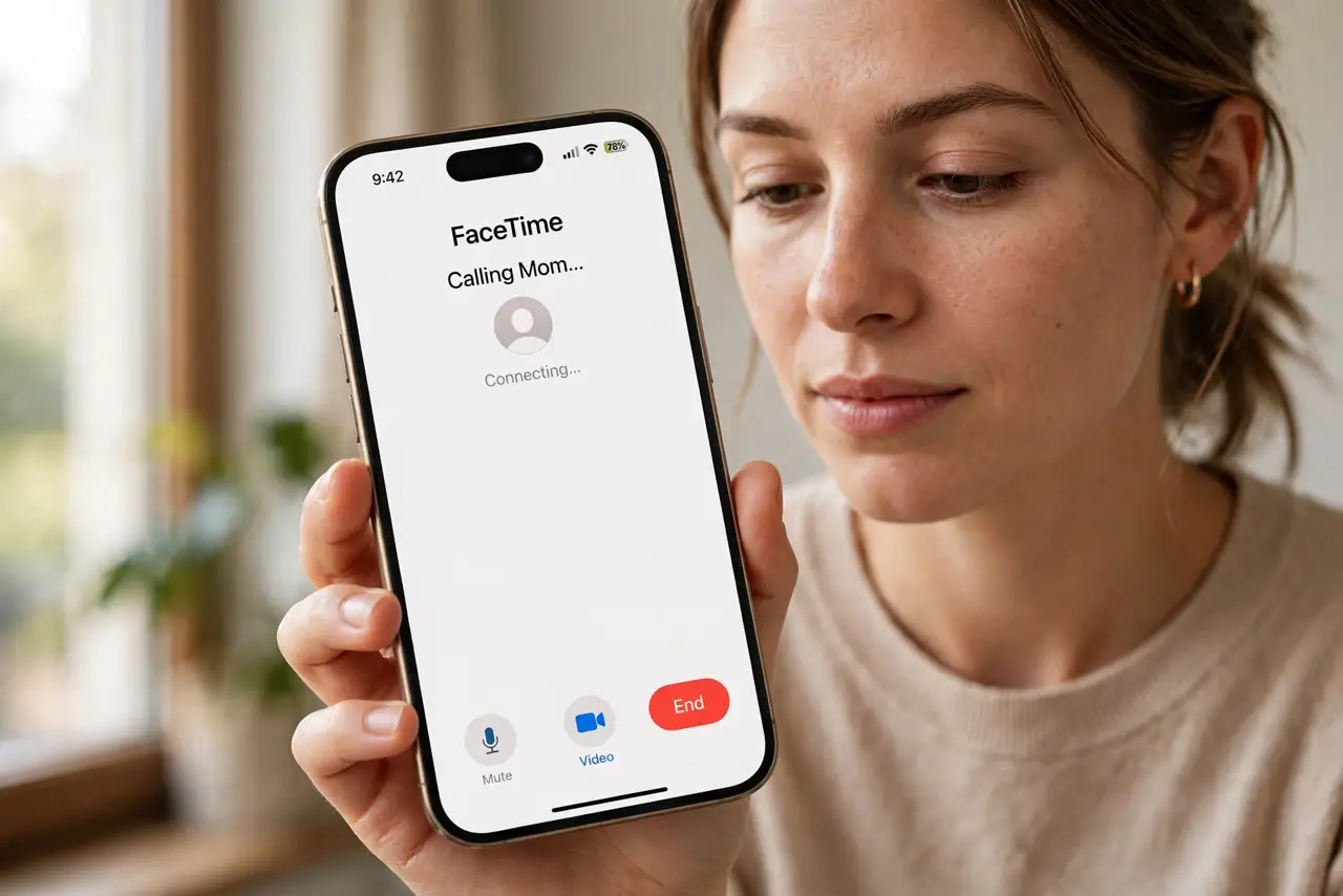 A person performing step 1: Start a FaceTime call first.