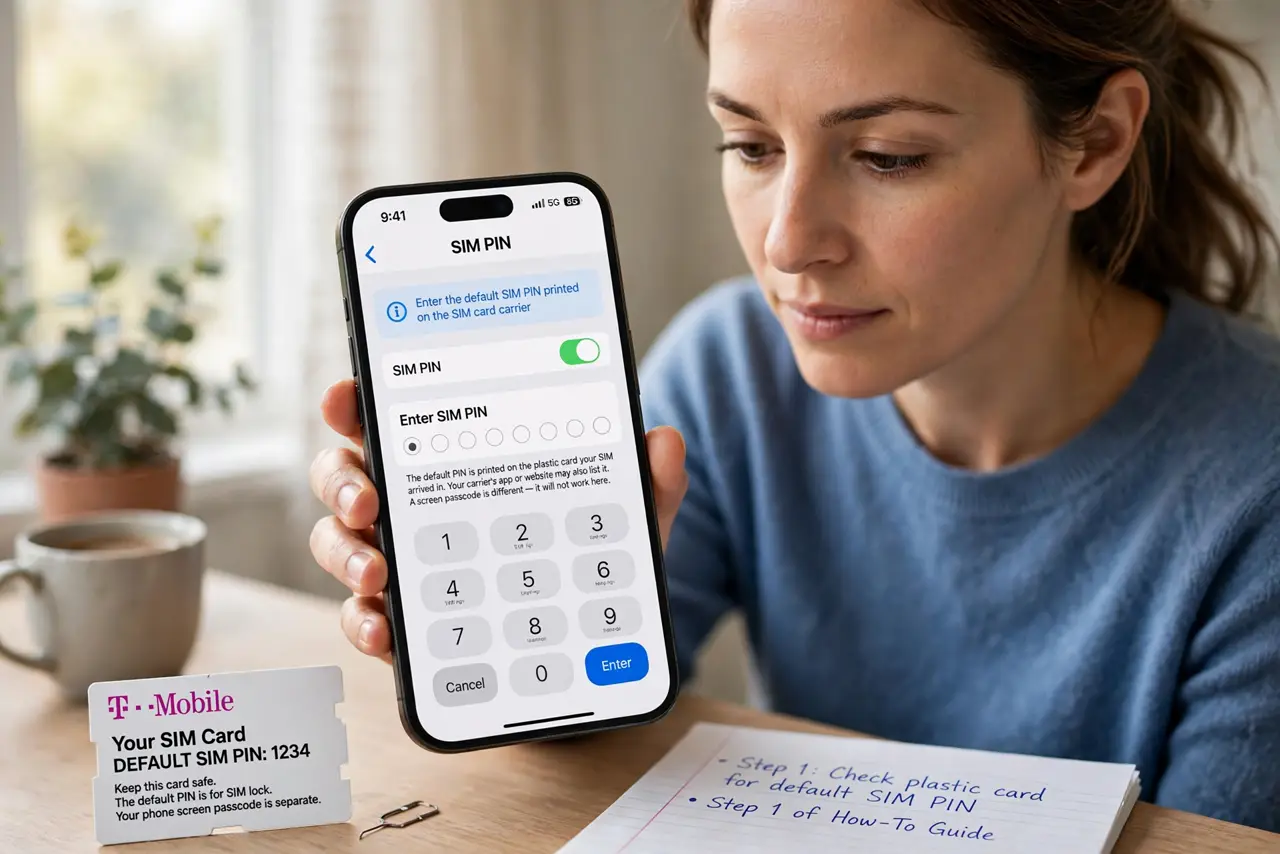 SIM PIN Locks Your Card After Restart — step 1 being performed on the device.