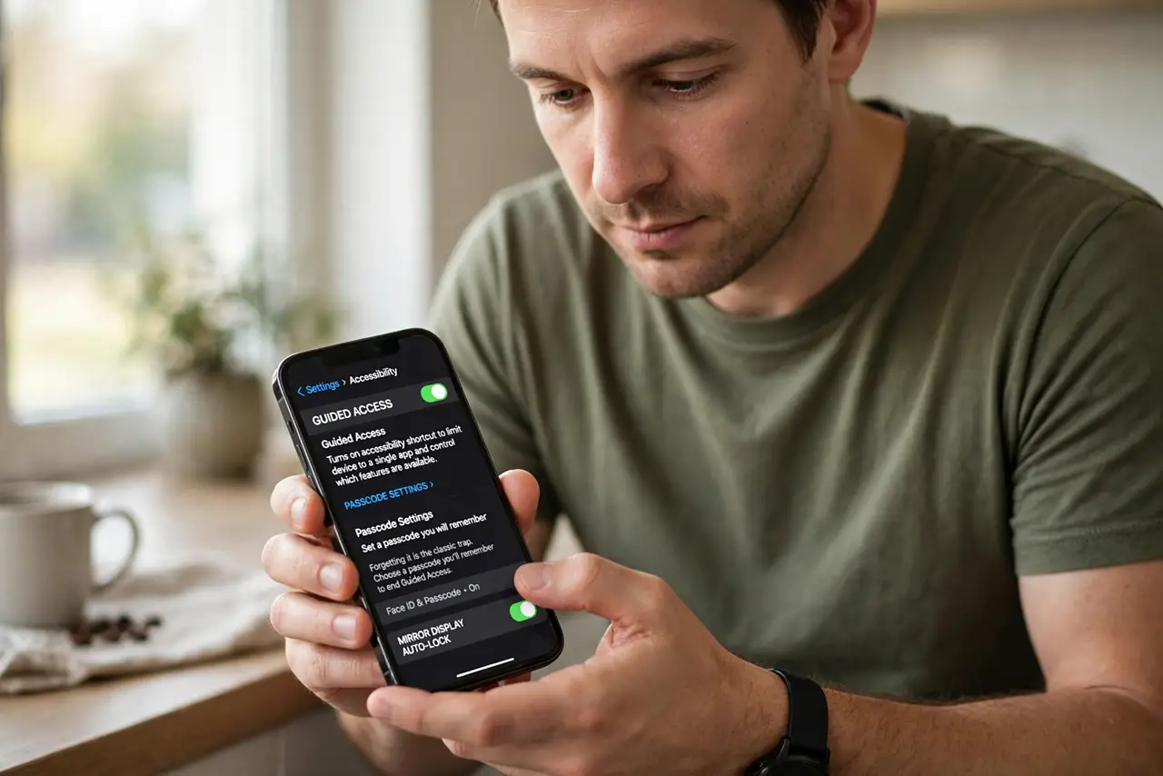 A person performing the first step of the guide: Enable Guided Access.