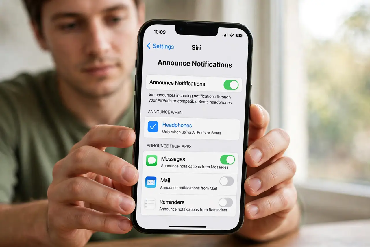 A person performing the first step of the guide: Open the Announce Notifications settings.
