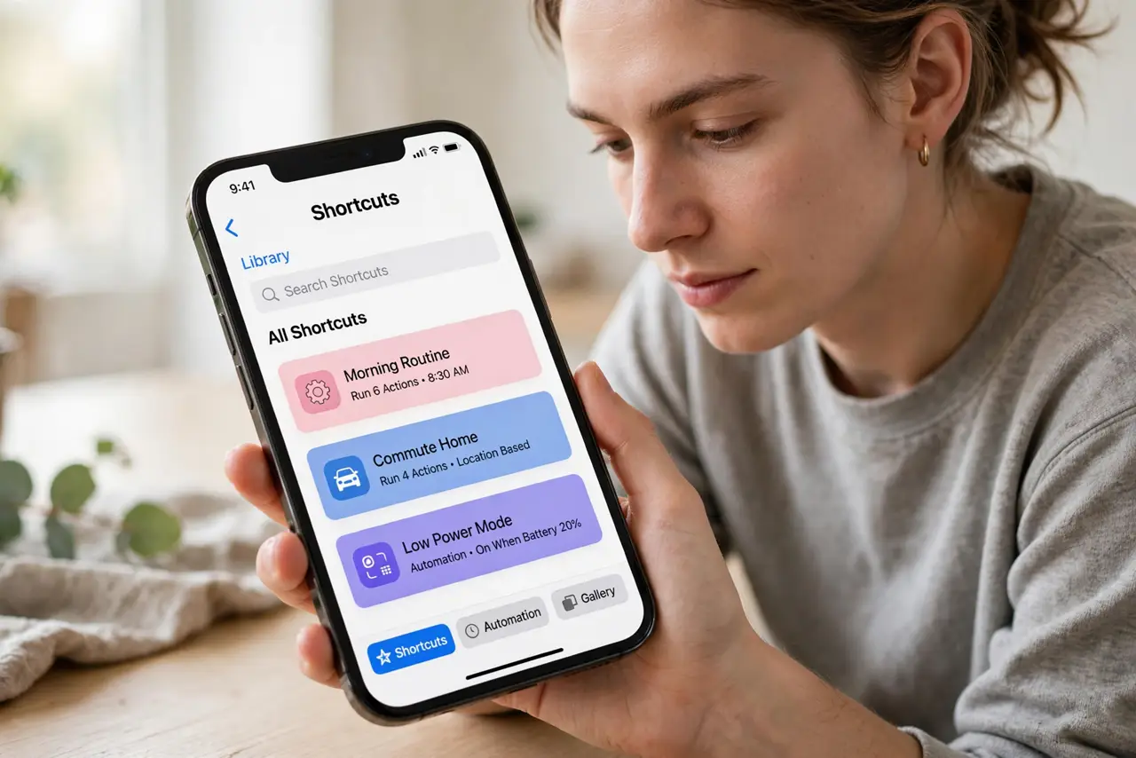 A person performing the first step of the guide: Open the Shortcuts app.