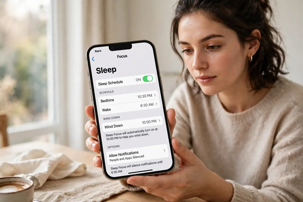 A person performing the first step of the guide: Set your bedtime schedule.