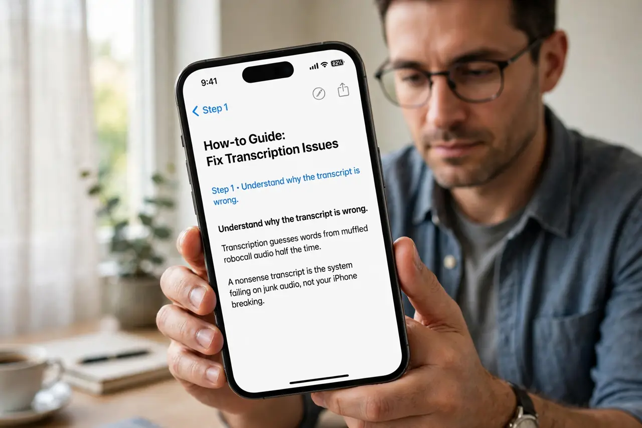 Spam Voicemail Transcriptions Read Nonsense — step 1 being performed on the device.