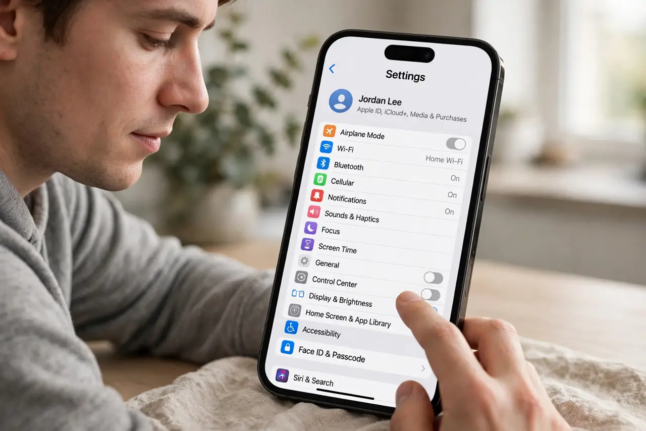 A person carrying out step one: open the passcode settings.