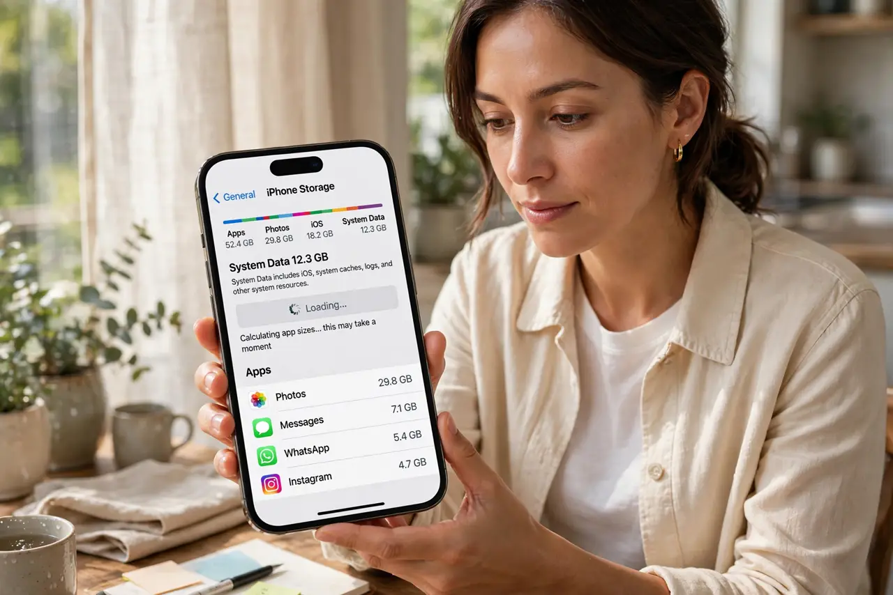 iPhone System Data Storage Looks Huge — step 1 being performed on the device.
