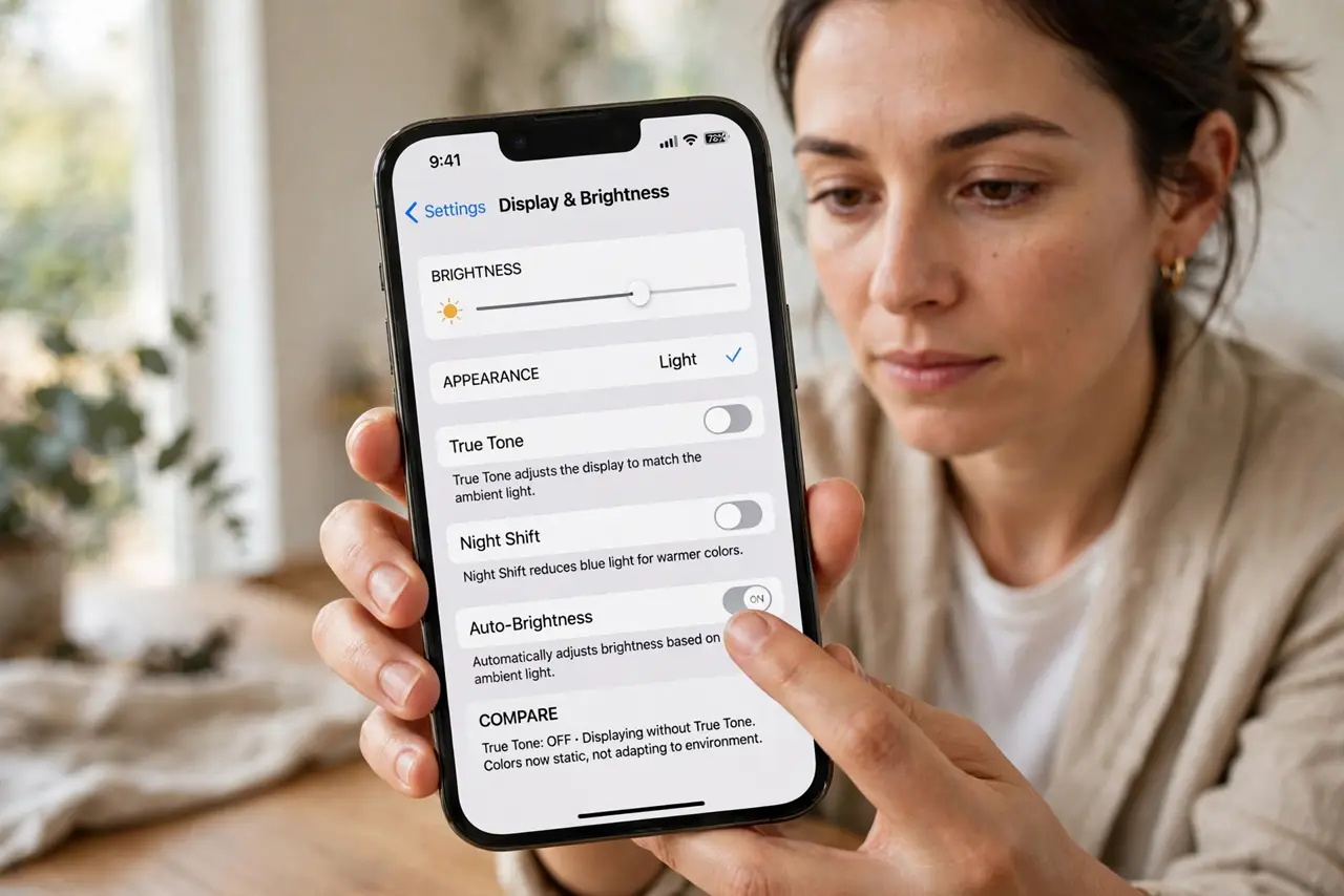 Step 1 in action for True Tone Makes the Screen Yellow: Turn off True Tone and compare.