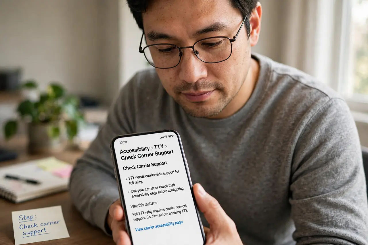 A person performing the first step of the guide: Check carrier support.