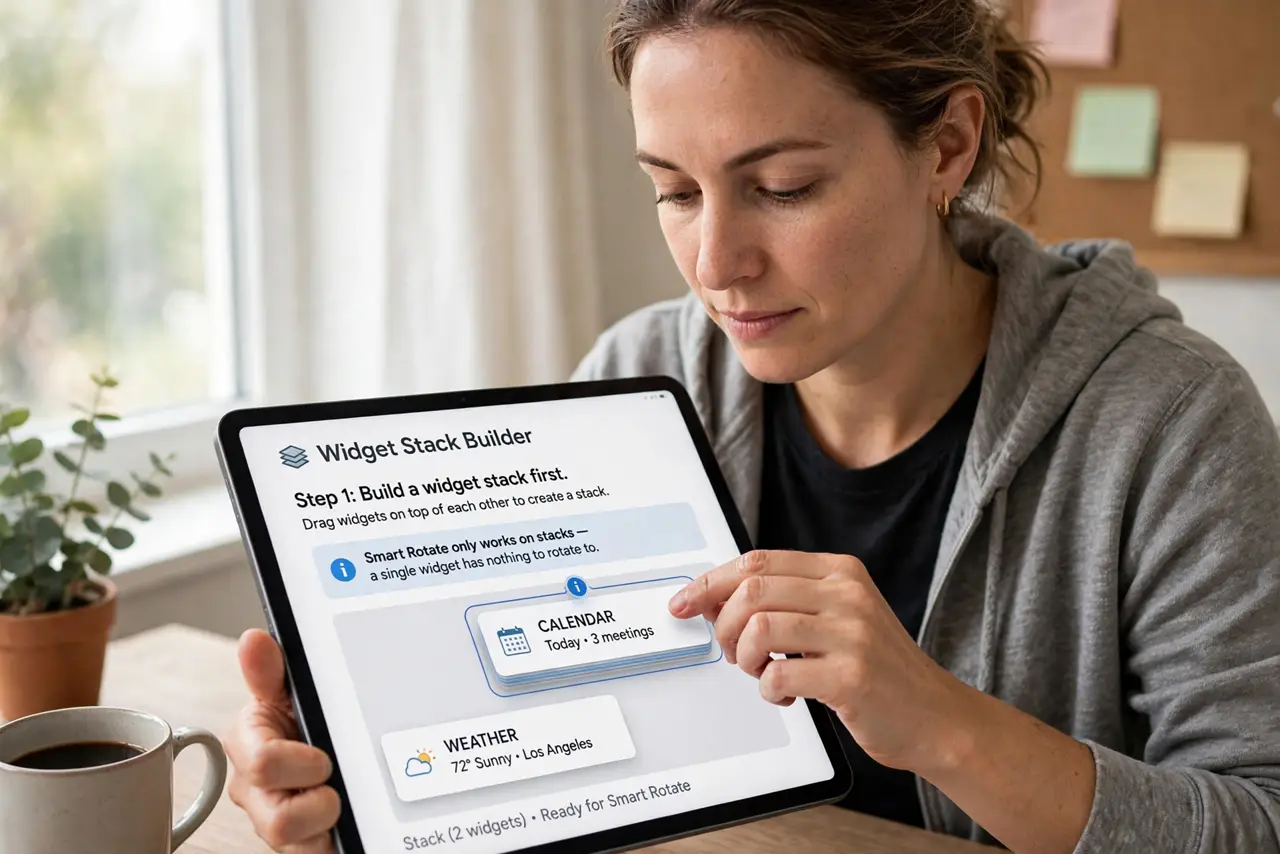 A person performing the first step of the guide: Build a widget stack first.