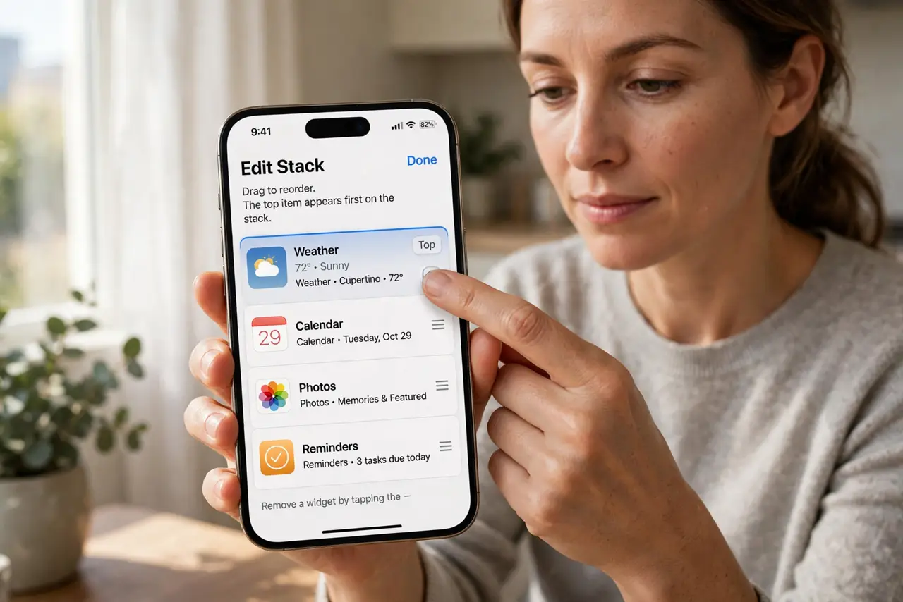 A Widget Stack Shows the Wrong Widget — step 1 being performed on the device.