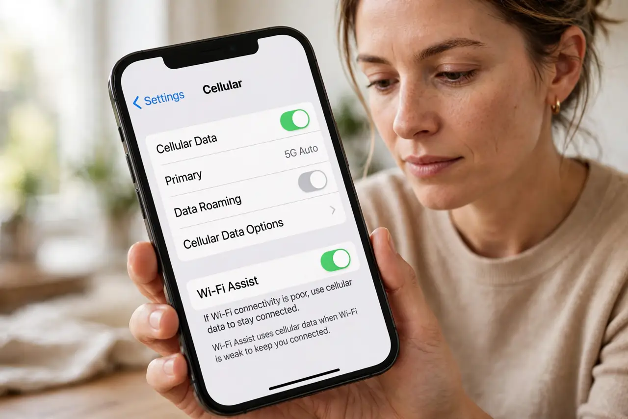 Step 1 in action for Wi-Fi Assist Eats Your Mobile Data: Find the Wi-Fi Assist toggle.