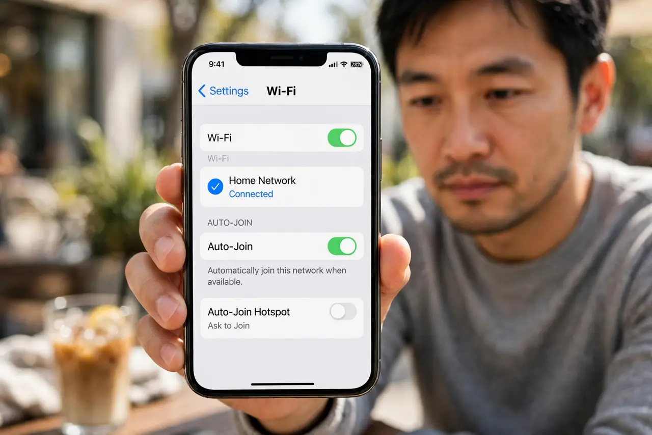 A person performing the first step: Confirm Auto-Join is on.