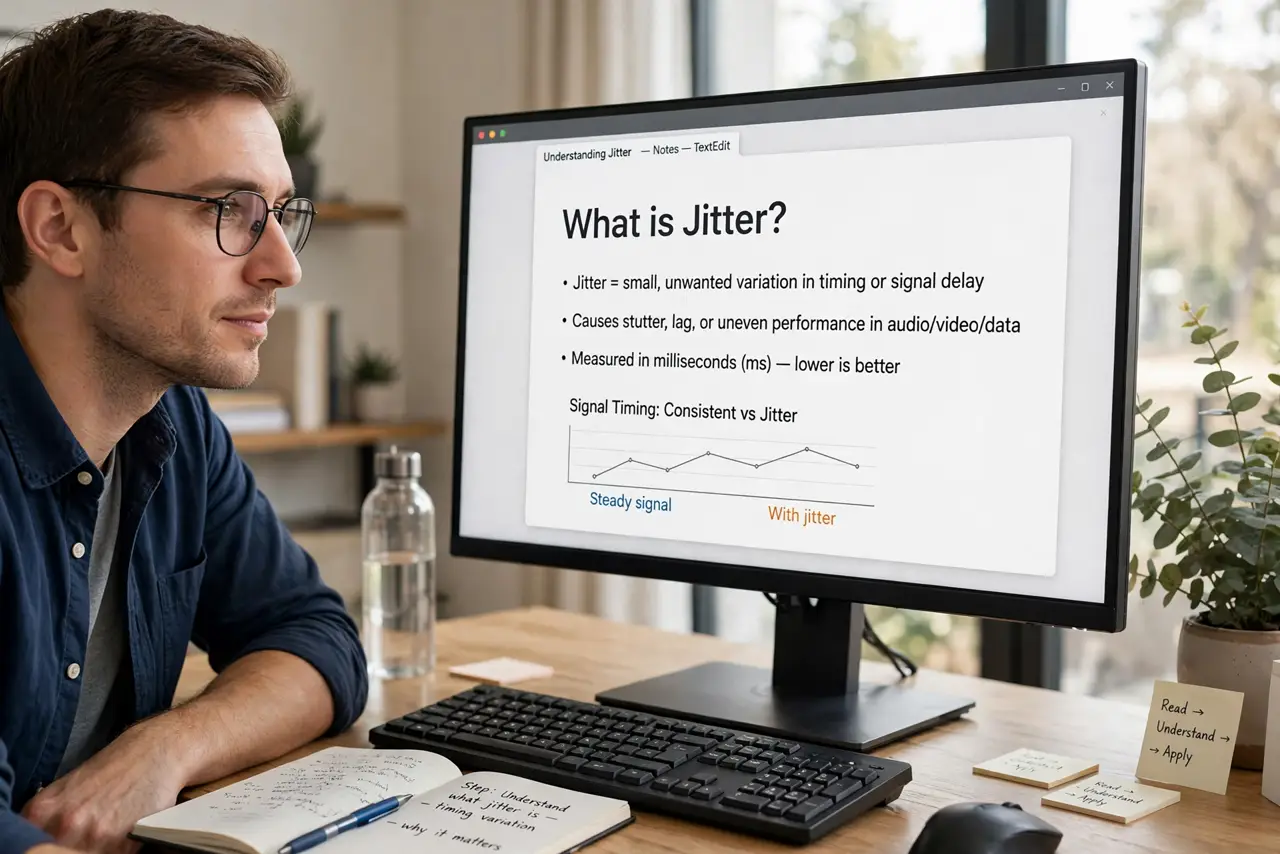 A person calmly performing the guide's first step: Understand what jitter is.