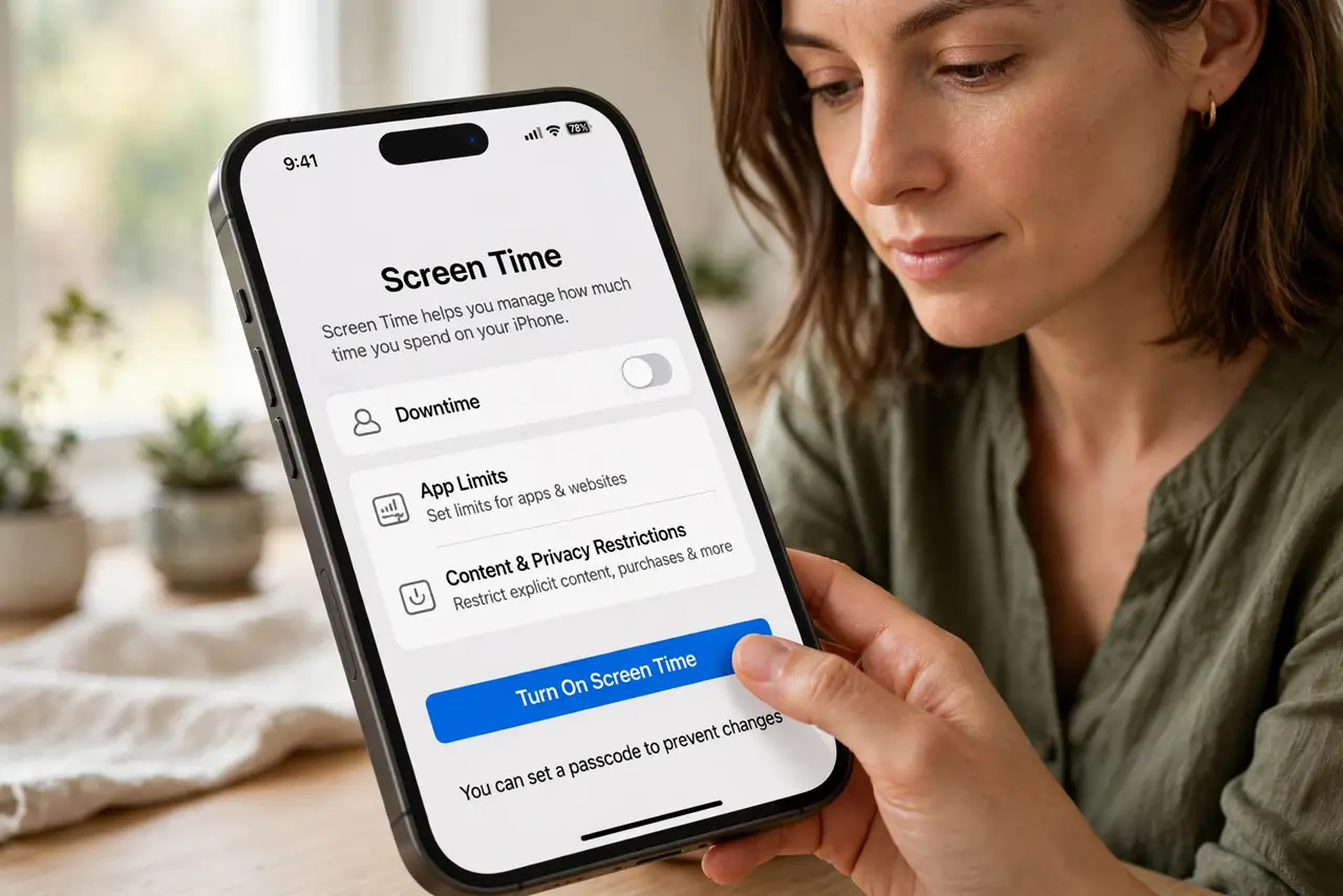 A person performing the first step of the guide: Turn on the built-in parental controls.