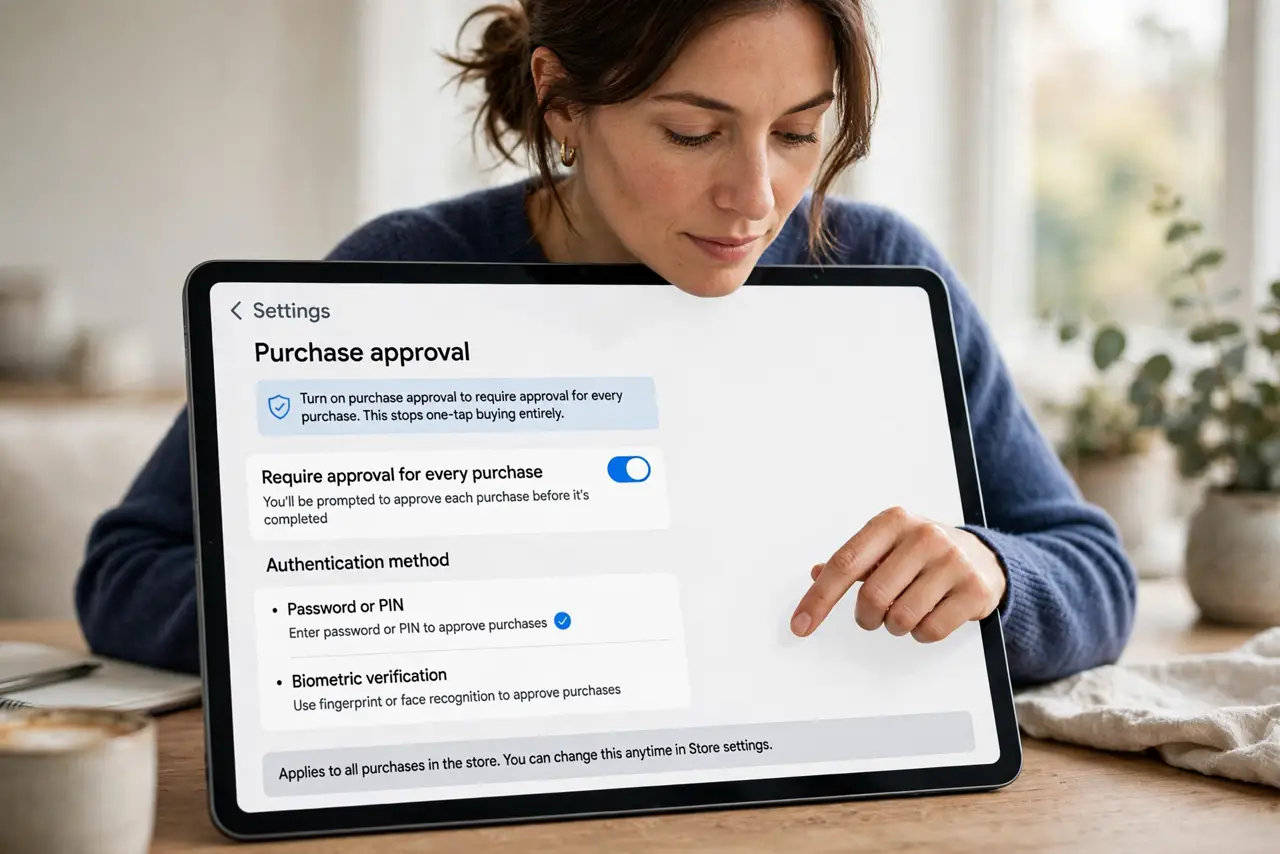 Kids Tablet App Asks for Purchases? Lock It — step 1 being performed on the device.