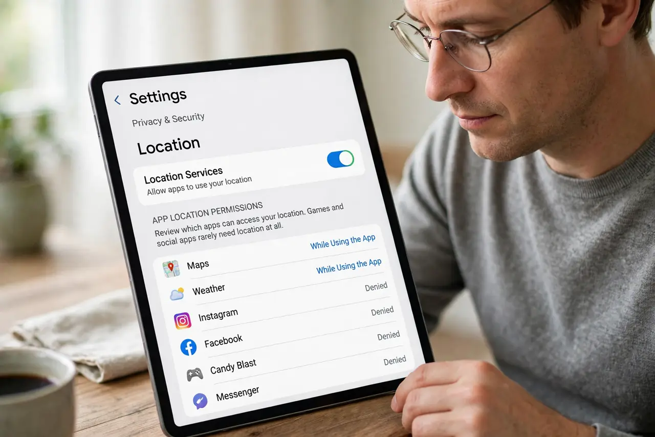 Kids Tablet Location Sharing On? Turn It Off — step 1 being performed on the device.
