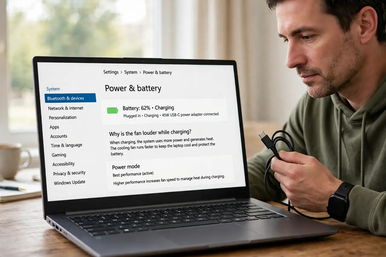 A person performing step 1: Understand why charging is louder.