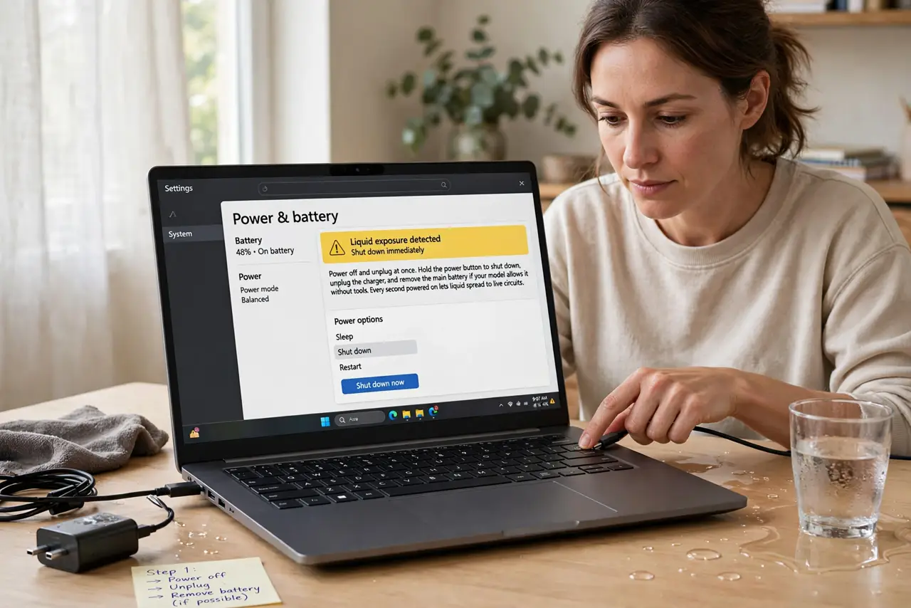 Laptop Key Sticks After a Spill? Clean It Safely — step 1 being performed on the device.