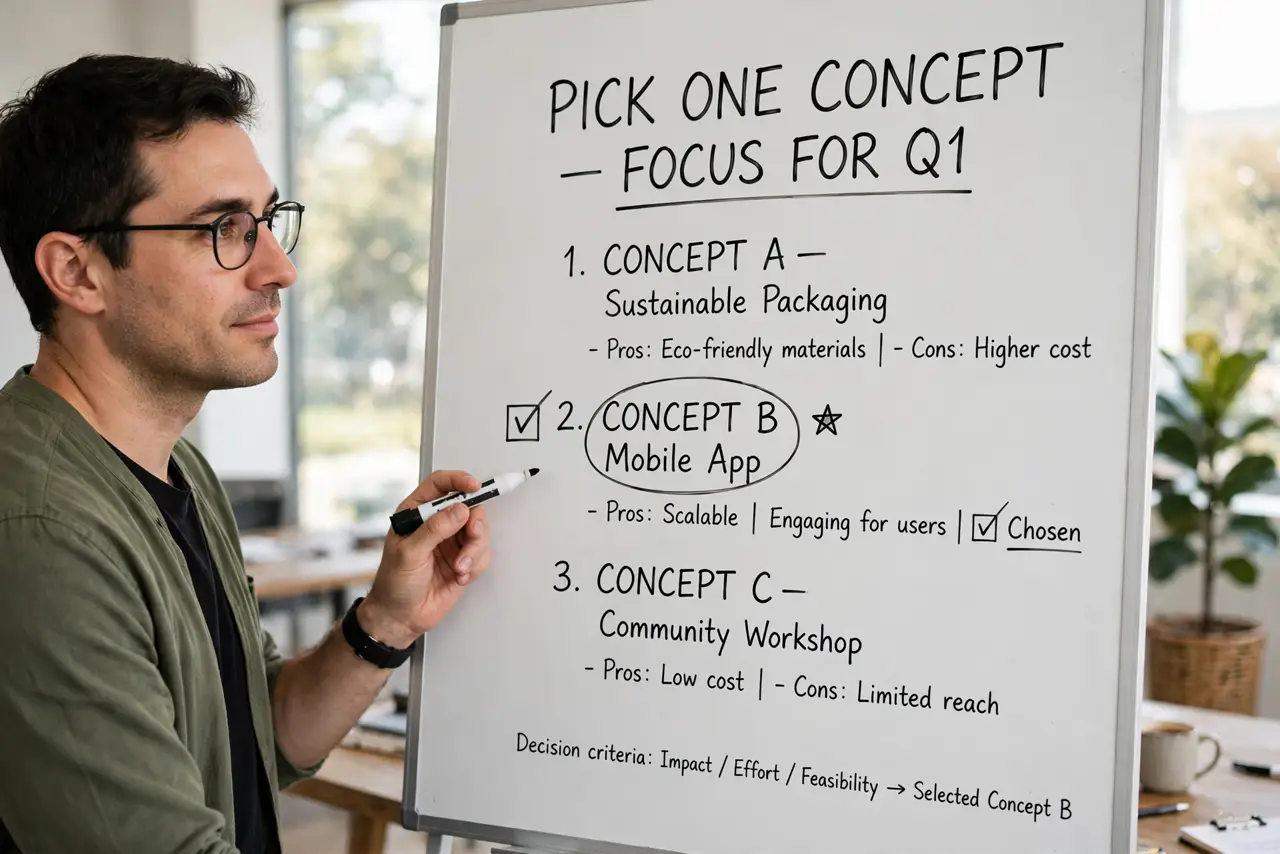 A person calmly performing the guide's first step: Pick one concept.