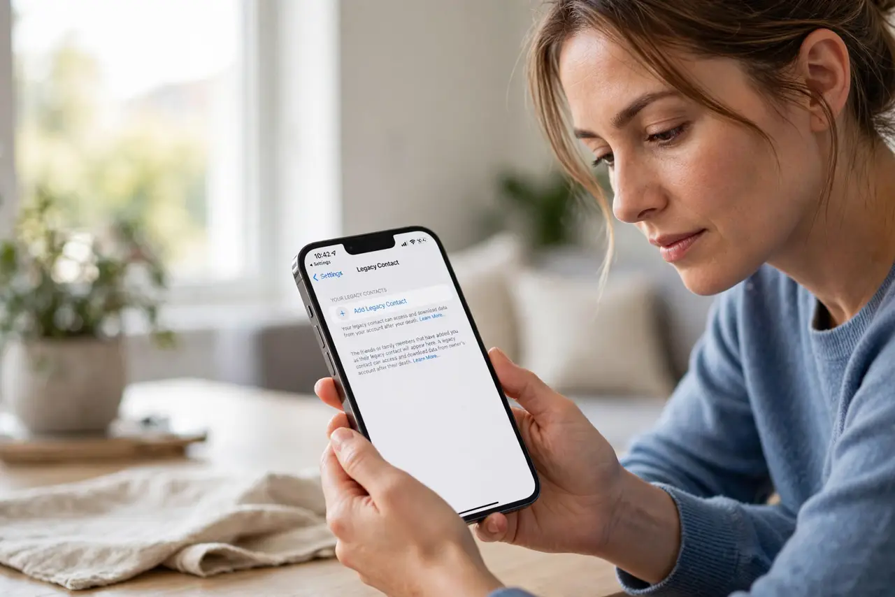 A person performing the first step of the guide: Open the Legacy Contact settings.