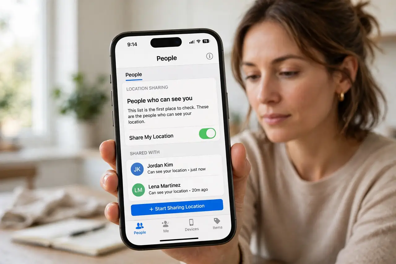Location Sharing On by Accident? Turn It Off — step 1 being performed on the device.