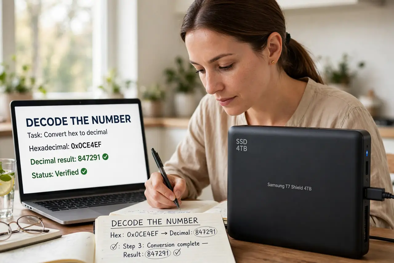 A person calmly performing the guide's first step: Decode the number.