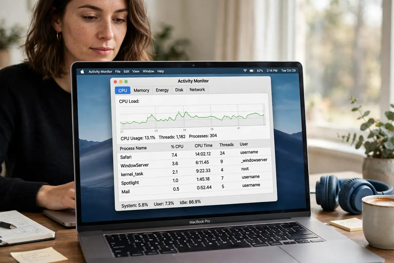 A person performing the first step of the guide: Open Activity Monitor.