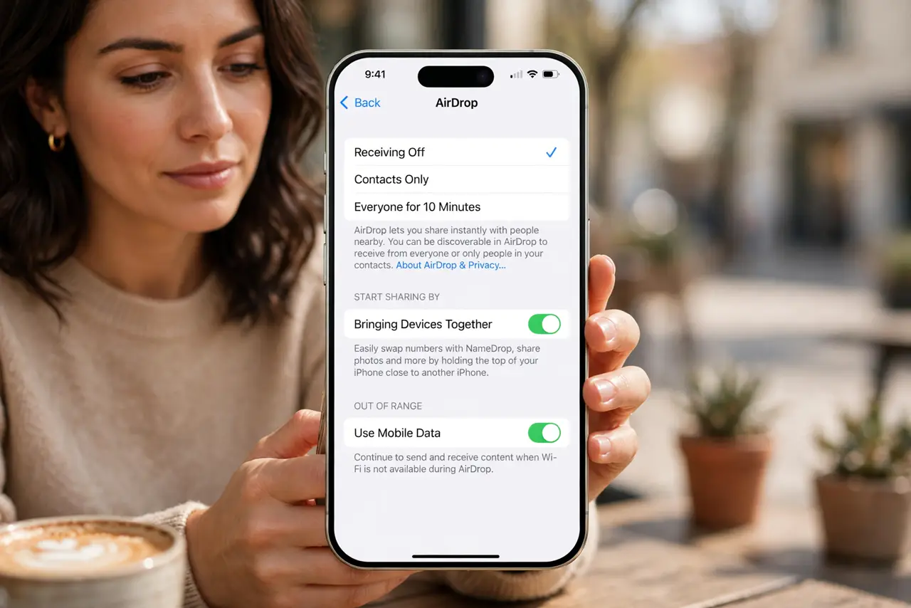 A person calmly performing the guide's first step: Open AirDrop settings.